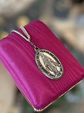 Load image into Gallery viewer, Vintage Signed CREED Sterling Silver Miraculous Mary Pray For Us 1830 Religious Medal Pendant Necklace 23.5”