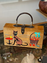 Load image into Gallery viewer, Vintage By SIMON Siamese Cat Apples Purse Hand Painted Wood Handbag Leather RARE