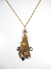 Load image into Gallery viewer, ‘CHAIN OF HEARTS’ Handmade Gold Tone Tassel Chain Necklace Hearts & Faux Coins