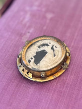 Load image into Gallery viewer, ANTIQUE Victorian Hand Carved Bone Stag Deer Tree Pictorial Landscape Gold Tone Gilt Metal Pinchbeck Brooch C-Clasp