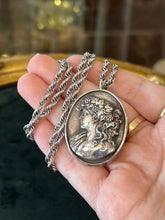 Load image into Gallery viewer, Vintage Signed Hallmarked HW Henryk Winograd 999 Fine Silver Art Nouveau Repousse Woman Pendant on Sterling Silver Chain 26” Necklace