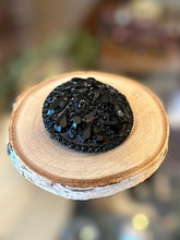 Load image into Gallery viewer, Vintage Midcentury Signed WEISS Jet Black Japanned Rhinestone Round Brooch 2”