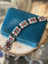 Load image into Gallery viewer, Vintage 1940s 1950s Italian Brass & Glass Micro Mosaic Panel Link Bracelet 7.75"