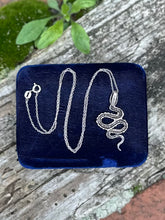 Load image into Gallery viewer, Vintage Sterling Silver Hand Cut Coiled Snake Serpent Pendant Necklace 18.25”