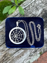 Load image into Gallery viewer, Vintage Signed AD Sterling Silver Spiderweb Web Pendant Necklace 17.5”