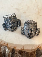 Load image into Gallery viewer, Pair of Vintage 1960s Midcentury Pre Columbian Mexican Sterling Silver Masked Face Septum Ring Pins