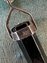 Load image into Gallery viewer, Vintage Sterling Silver & Black Onyx Faceted Pointed Tower Green Rhinestone Pendant Necklace 20”