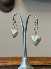 Load image into Gallery viewer, Vintage Sterling Silver Etched Puffy Heart Dangle Drop Earrings