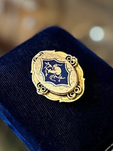 Load image into Gallery viewer, Vintage Midcentury Signed FREIRICH French Gold Plated & Navy Blue Enamel Mushroom Oval Brooch