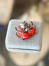 Load image into Gallery viewer, Rare Vintage Sterling Silver Spider White & Red Speckled Lucite Heart Pendant Charm