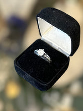 Load image into Gallery viewer, Vintage Edwardian Revival Sterling Silver Pierced Shank Solitaire Cubic Zirconia CZ Ring US Size 7