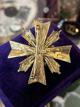 Load image into Gallery viewer, Vintage Signed ZENTALL Gold Tone & Faceted Purple Rhinestone Maltese Cross Brooch