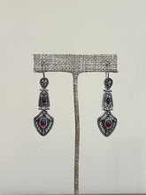 Load image into Gallery viewer, Vintage 1990s Sterling Silver & Genuine Garnet Cabochon Pendant Necklace and Dangle Drop Earrings Set