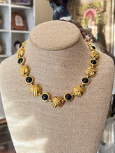 Load image into Gallery viewer, Vintage 1980s Matte Gold Tone & Black Geometric Link Necklace USA 17”