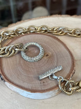 Load image into Gallery viewer, Vintage Signed JOMAZ Two Tone Chunky Rhinestone Toggle Clasp Choker Chain Link Necklace 15.25”