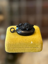 Load image into Gallery viewer, Antique Victorian Gutta Percha Grapes w/ Leaves Mourning Locket Pendant Etched