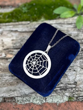 Load image into Gallery viewer, Vintage Signed AD Sterling Silver Spiderweb Web Pendant Necklace 17.5”