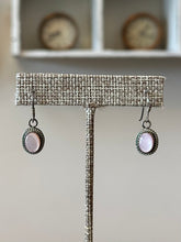 Load image into Gallery viewer, Vintage Signed BG Sterling Silver & Pink Mother of Pearl Oval Cabochon Dangle Drop Earrings