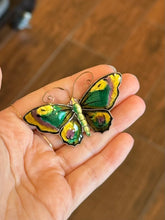 Load image into Gallery viewer, Vintage 1950s Signed David Andersen Norway Sterling Silver & Glass Enamel Butterfly Brooch | Green, Yellow, Purple, and Black