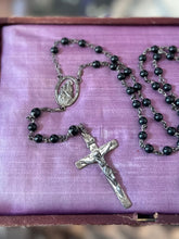 Load image into Gallery viewer, Vintage Sterling Silver Rosary Our Lady of The Snows Black Beads Signed Creed 22.75”