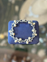 Load image into Gallery viewer, Vintage 1950s Sarah Coventry SC Signed Moonlight Serenade Silver Tone Rhinestone & Faux Pearl Link Bracelet 7.5”