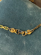 Load image into Gallery viewer, Vintage Blue Faceted Glass Rhinestone Gold Tone Medallion Dangle Bib Statement Necklace 16”