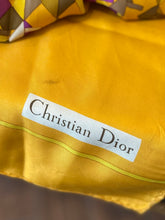 Load image into Gallery viewer, Designer Christian Dior 1960s Geometric Orange Yellow Pattern Square Silk Scarf Made in France 30" Vintage
