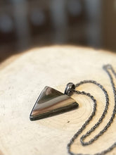 Load image into Gallery viewer, Vintage 1980s Signed SJ925 Selina Jake Navajo Artist Sterling Silver & Agate Triangle Pendant Necklace 17.9”