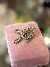 Load image into Gallery viewer, Vintage 1950s Unsigned Round Prong Set Clear, Emerald Green, & Red Rhinestones Dimensional Bunny with Whiskers Brooch Pin