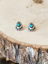 Load image into Gallery viewer, Vintage Southwestern Sterling Silver Genuine Turquoise Bear Claw Stud Earrings