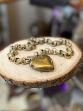 Load image into Gallery viewer, Handmade Chunky Brass Heart Statement Necklace w/ Toggle Clasp - Heart of Metal

