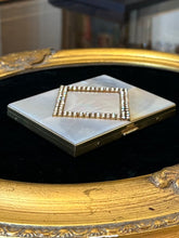 Load image into Gallery viewer, Vintage 1950s Midcentury New Old Stock MARHILL Mother of Pearl Rhinestone Jewelled Gold Tone Cigarette Case Compact