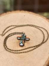 Load image into Gallery viewer, Vintage Antique Italian Glass Micro Mosaic Cross Roma Pendant Necklace 1/20 12k Gold Filled Chain 25”