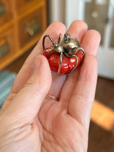 Load image into Gallery viewer, Rare Vintage Sterling Silver Spider White & Red Speckled Lucite Heart Pendant Charm