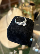Load image into Gallery viewer, Vintage Edwardian Revival Sterling Silver Pierced Shank Solitaire Cubic Zirconia CZ Ring US Size 7