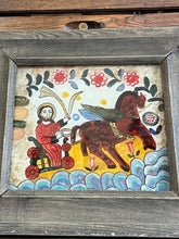 Load image into Gallery viewer, Vintage The Assumption of Elijah | Reverse Painting Framed Folk Art Romanian Eastern European Icon | 10.75" x 9.75" Frame