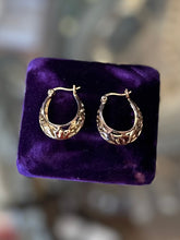 Load image into Gallery viewer, Vintage Gold Plated Sterling Silver 925 Cut Out Design Hoop Earrings Hoops