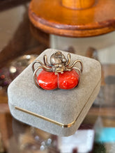Load image into Gallery viewer, Rare Vintage Sterling Silver Spider White & Red Speckled Lucite Heart Pendant Charm