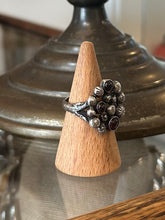Load image into Gallery viewer, Vintage Israel Sterling Silver & Genuine Garnet Cabochon Brutalist Bubble Cluster Statement Ring US 7 3/4
