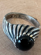 Load image into Gallery viewer, Vintage Signed SARAH Coventry Sterling Silver Spiral & Black Cabochon Ring US Size 7