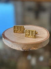 Load image into Gallery viewer, Vintage Egyptian Hieroglyphs Sterling Silver Cufflinks Ankh Brushed Gold Bullet Back Cuff Links