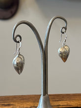 Load image into Gallery viewer, Vintage Sterling Silver Etched Puffy Heart Dangle Drop Earrings