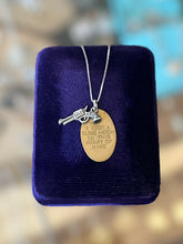 Load image into Gallery viewer, Vintage Sterling Silver & Brass “I Keep a Close Watch on This Heart of Mine” Gun Dog Tag Pendant Necklace 18”