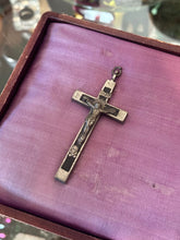 Load image into Gallery viewer, Vintage Nickel Silver & Ebony Crucifix Pendant Skull Crossbones Sacred Heart Religious