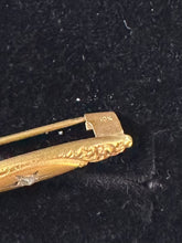 Load image into Gallery viewer, Antique Victorian 10k Yellow Gold Repousse & Clear Glass Faceted Stone Lingerie Pin