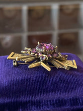 Load image into Gallery viewer, Vintage Signed ZENTALL Gold Tone & Faceted Purple Rhinestone Maltese Cross Brooch