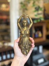 Load image into Gallery viewer, Antique Art Deco Brass Figural Salvage Woman Bust w/Floral Motif Gilt Gold from Chandelier or Sconce