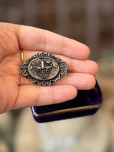 Load image into Gallery viewer, Antique Victorian Engraved Three Dimensional Basket Blooming Rose Floral Scroll Sterling Silver Brooch Pin