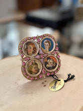 Load image into Gallery viewer, RARE Vintage Midcentury Signed FLORENZA Quartet 4 Picture Easel Back Photo Frame Gold Tone Pink Rhinestones