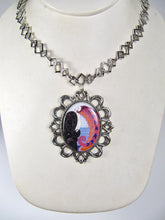 Load image into Gallery viewer, ‘PINK HAIR DON’T CARE’ Handmade Art Deco Lady Medallion Necklace Silver Tone Chain Geometric